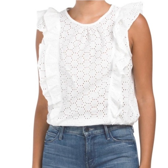 CeCe Tops - CeCe White Eyelet Ruffle Blouse